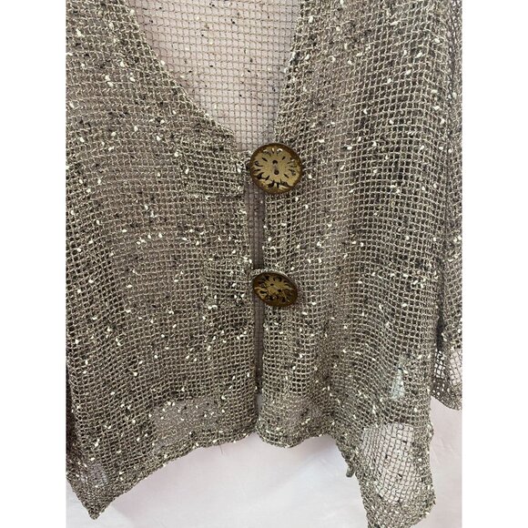 Nina Leonard Women's Size 1X Brown & Tan Mesh 3/4in Sleeves Button Down Shirt - Picture 1 of 4